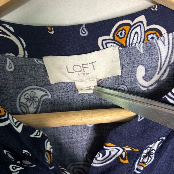 LOFT Womens Navy Long Sleeve Patterned Blouse Size Large - Picture 4 of 5
